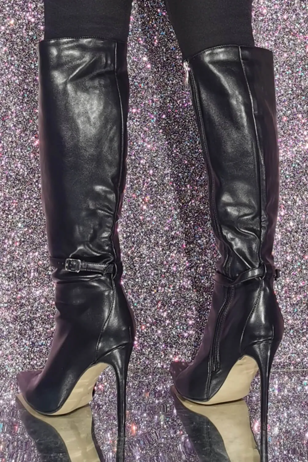 Buckle Detail Pointed Knee High Stiletto Heeled Boots sold by Floralkini product image thumbnail 3