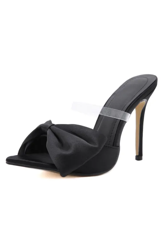 Black Satin Bow Stiletto Mules sold by Floralkini