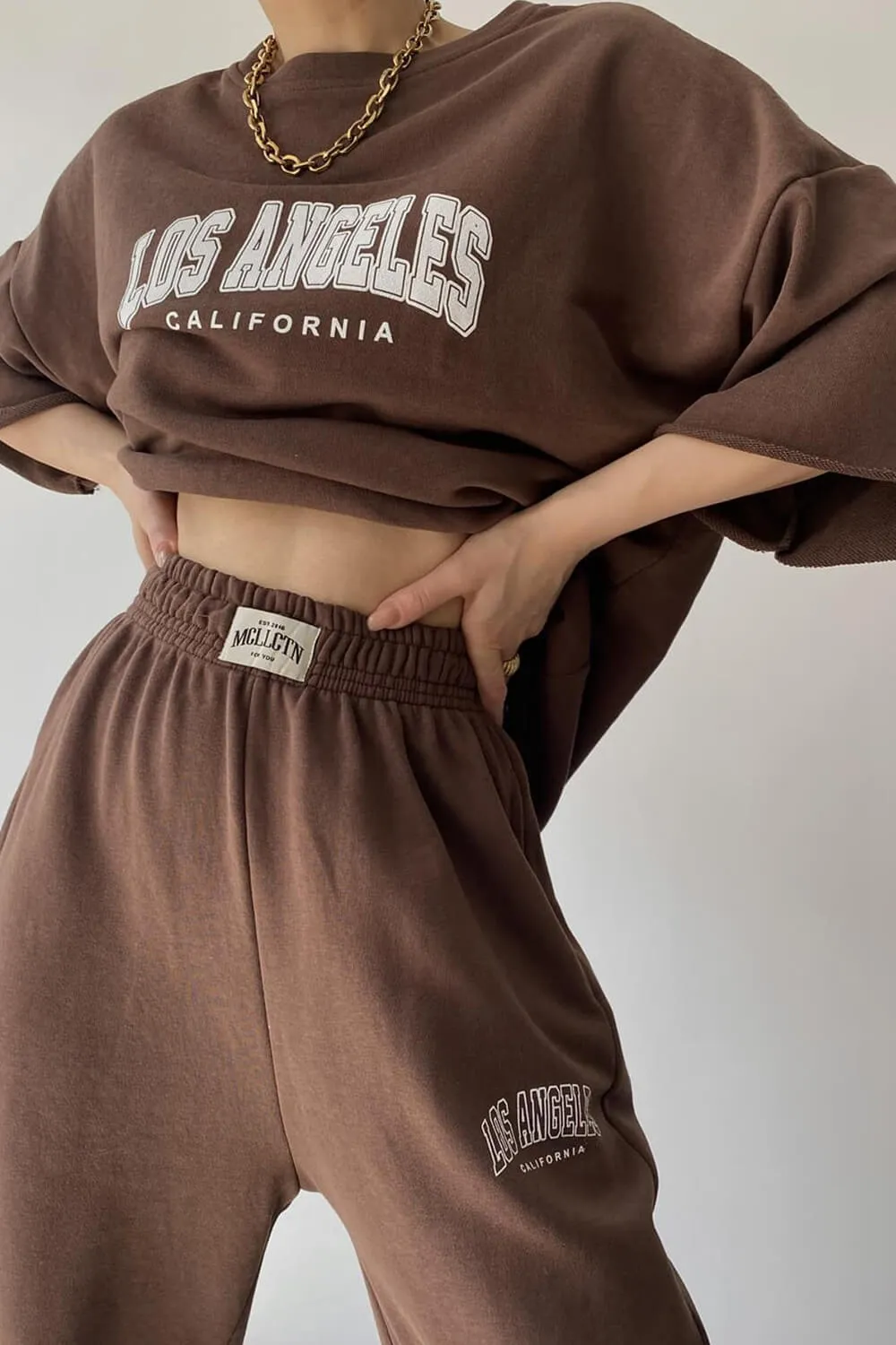 Los Angeles Round Neck Cropped Raw Hem T-Shirt Track Suit sold by Floralkini product image thumbnail 4