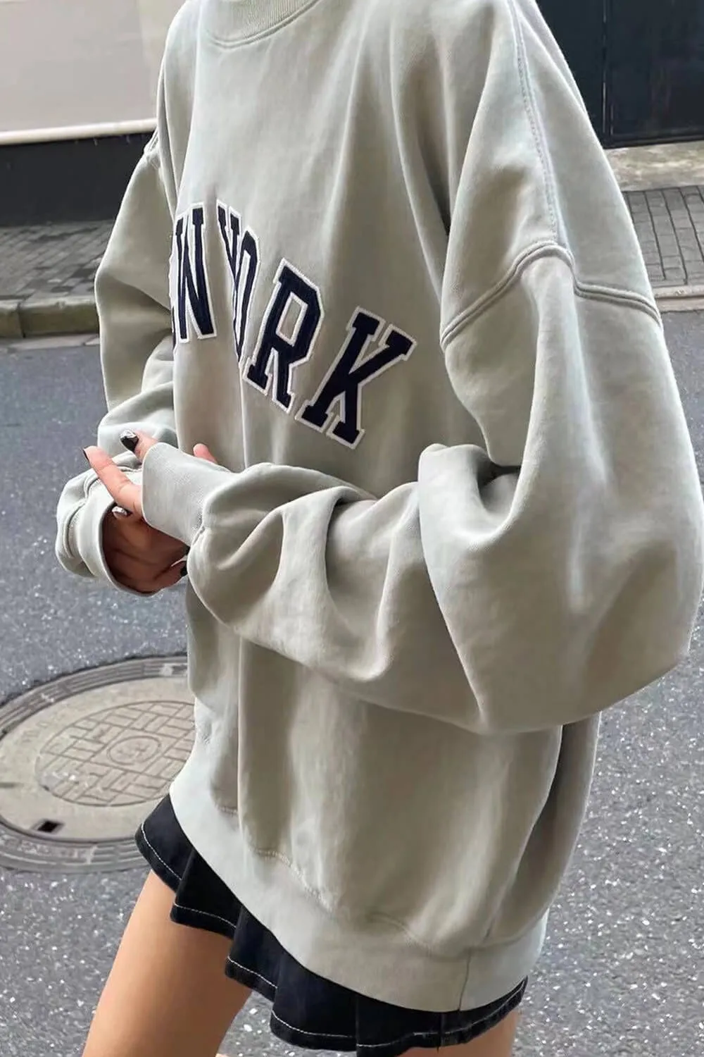 New York' Pullover Oversized Sweatshirt - Sage Green/White sold by Floralkini product image thumbnail 2