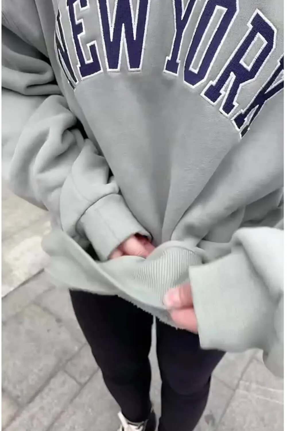 New York' Pullover Oversized Sweatshirt - Sage Green/White sold by Floralkini product image thumbnail 3