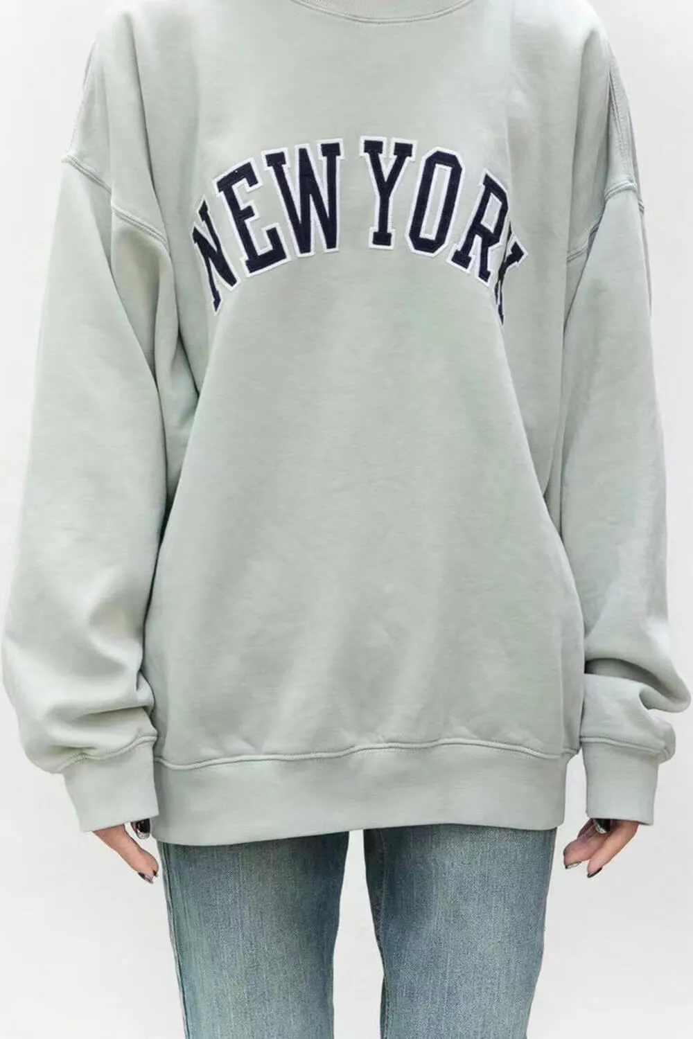 New York' Pullover Oversized Sweatshirt - Sage Green/White sold by Floralkini