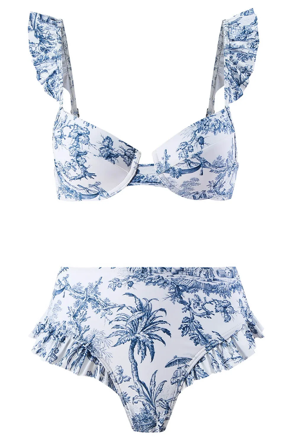 Ruffled Jungle-Print Underwire High-Wasit Bikini Set sold by Floralkini
