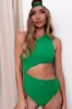 Green Jacquard Side Cut Out Asymmetrical One Piece Swimsuit sold by Floralkini