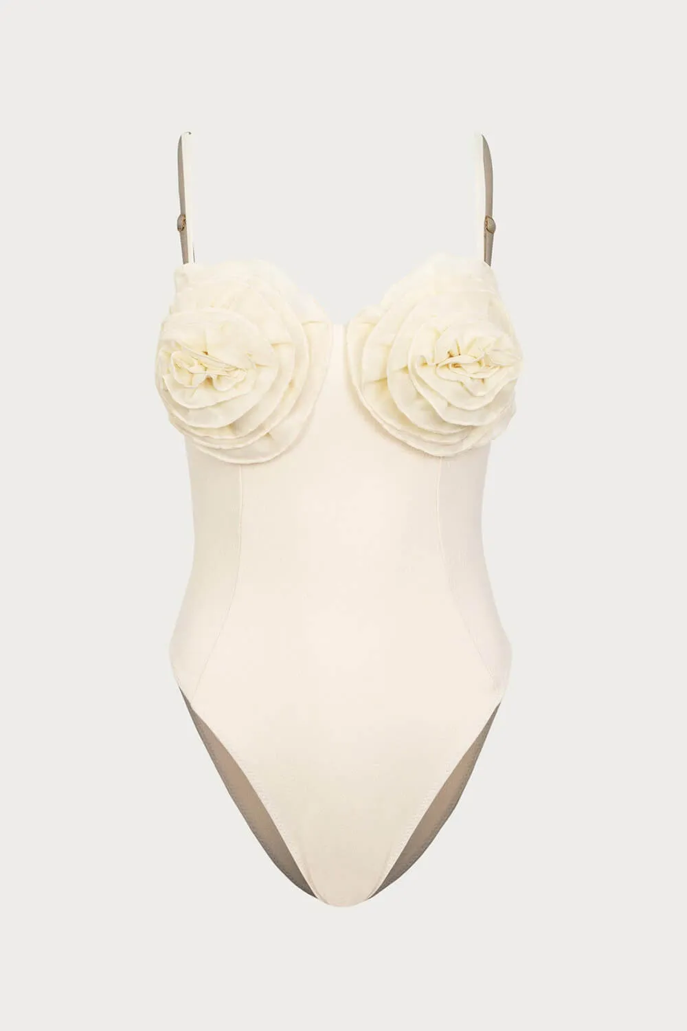 3D Flower Retro Bustier One Piece Swimsuit - Cream sold by Floralkini product image thumbnail 2