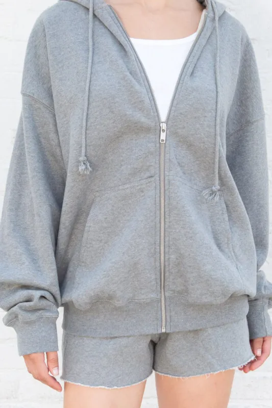Oversized Zip Through Hoodie - Grey/Pale Green/Black/Off White/Dark Green/Light Blue/Chocolate/Light Pink sold by Floralkini