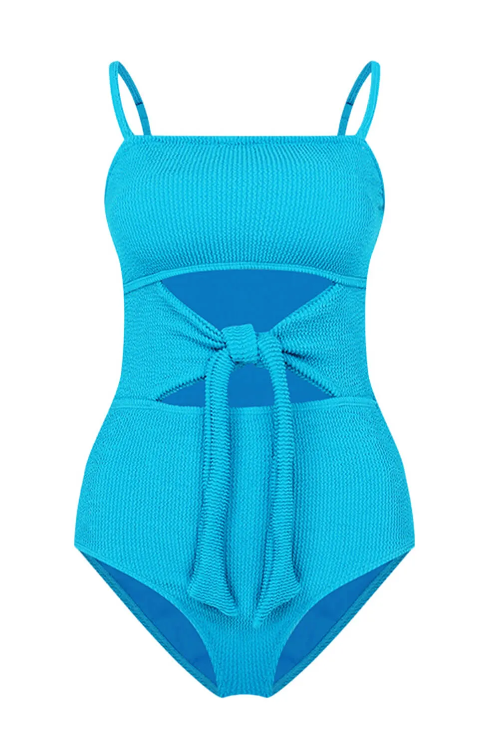 Crinkle Cut-Out Tie Front One Piece Swimsuit - Light Blue sold by Floralkini product image thumbnail 5