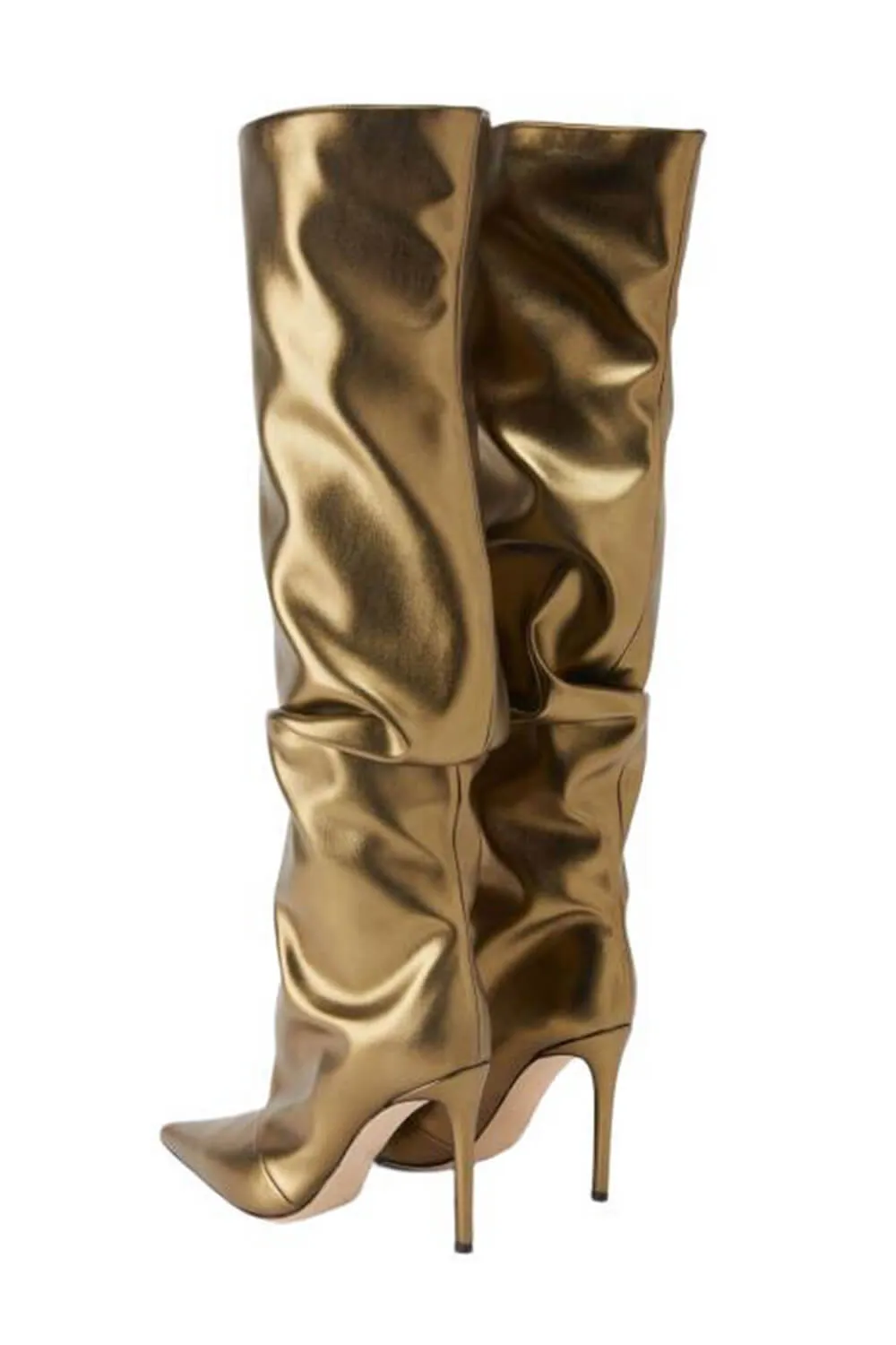 Faux Leather Pointed Toe Slouchy Knee High Stiletto Boots - Gold sold by Floralkini product image thumbnail 4
