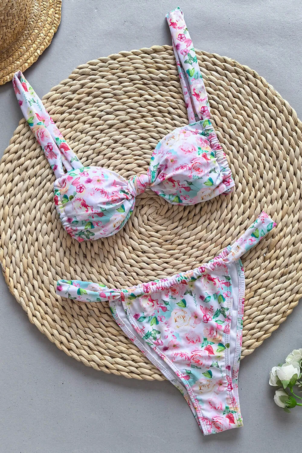 Vintage Floral Print Knot Front Strappy Bikini Set sold by Floralkini product image thumbnail 4
