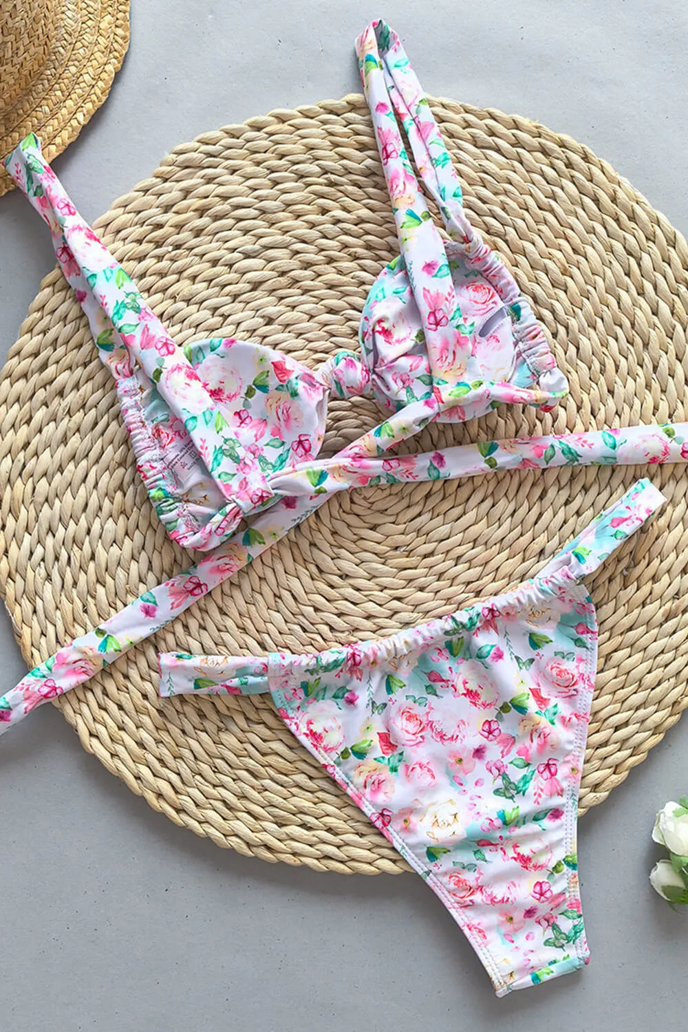 Vintage Floral Print Knot Front Strappy Bikini Set sold by Floralkini product image thumbnail 5
