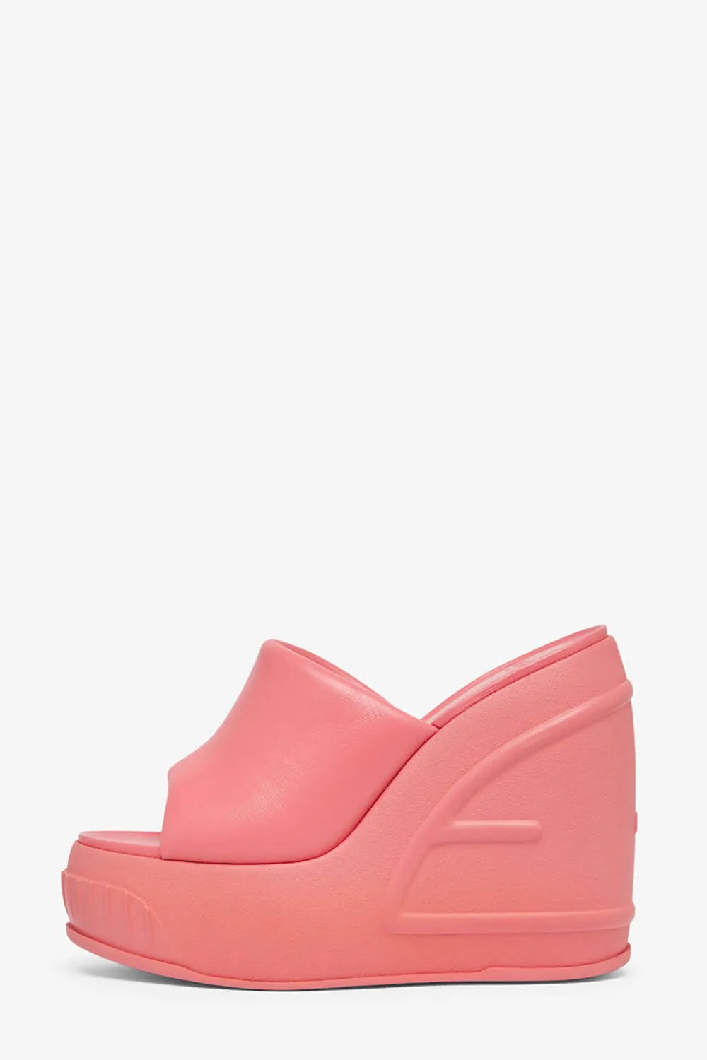 Padded Faux Leather Open Toe Wedge Heeled Mule Sandals - Pink sold by Floralkini