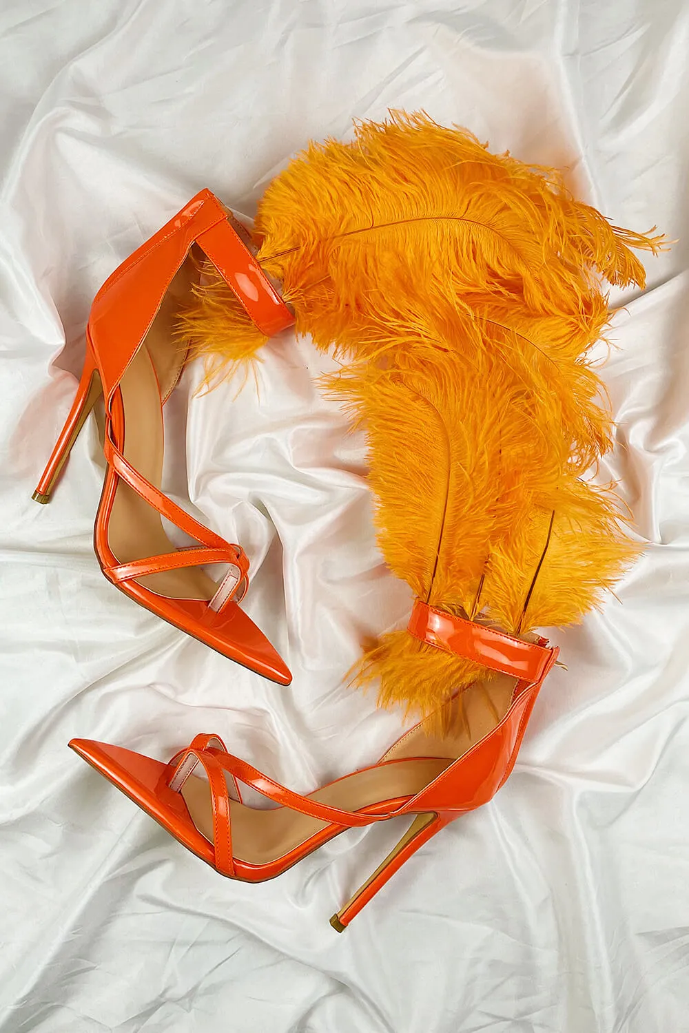 Orange Feather Strappy Stiletto Sandals sold by Floralkini product image thumbnail 2