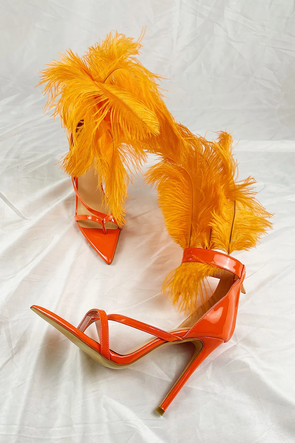 Orange Feather Strappy Stiletto Sandals sold by Floralkini product image thumbnail 3