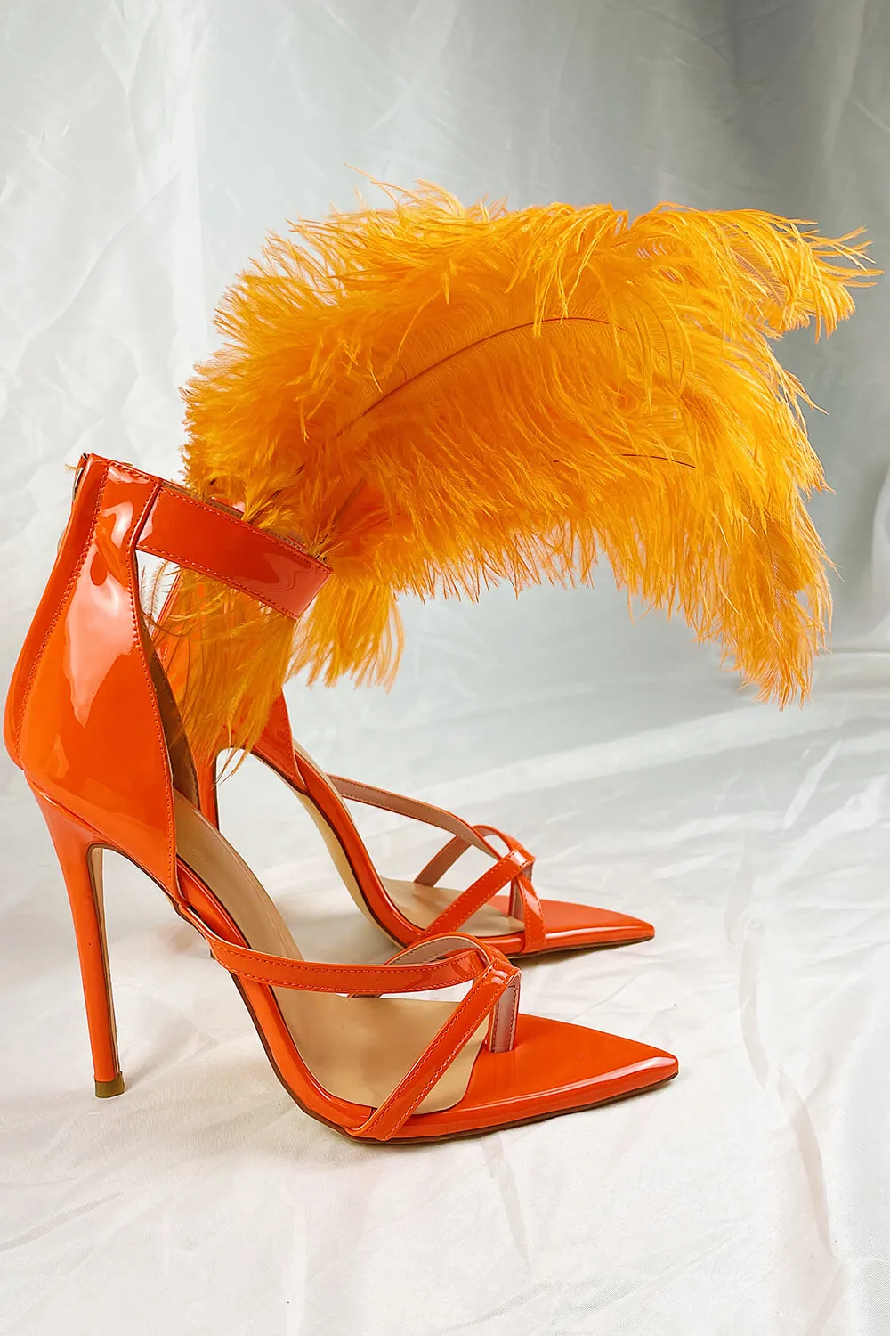 Orange Feather Strappy Stiletto Sandals sold by Floralkini product image thumbnail 4