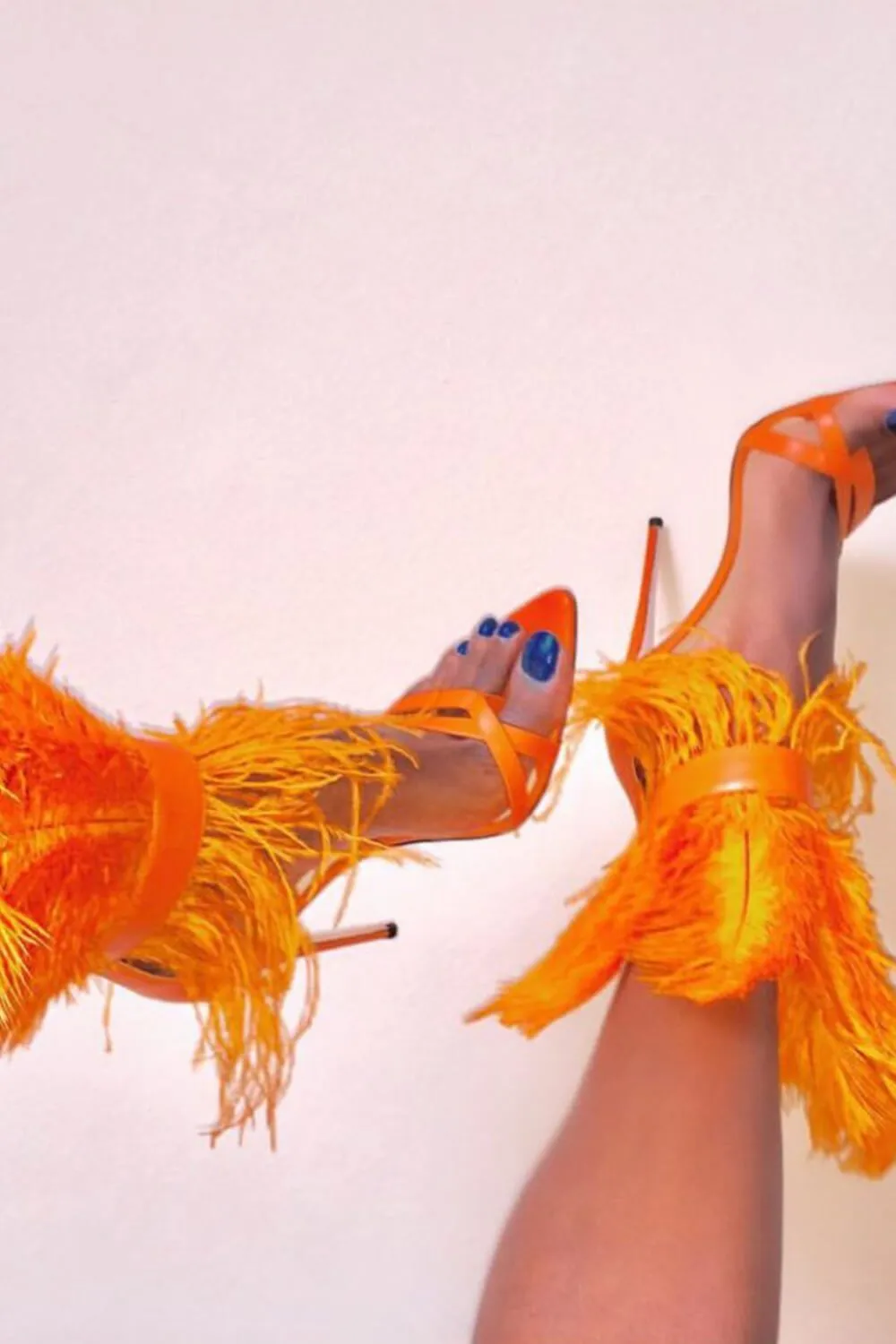 Orange Feather Strappy Stiletto Sandals sold by Floralkini