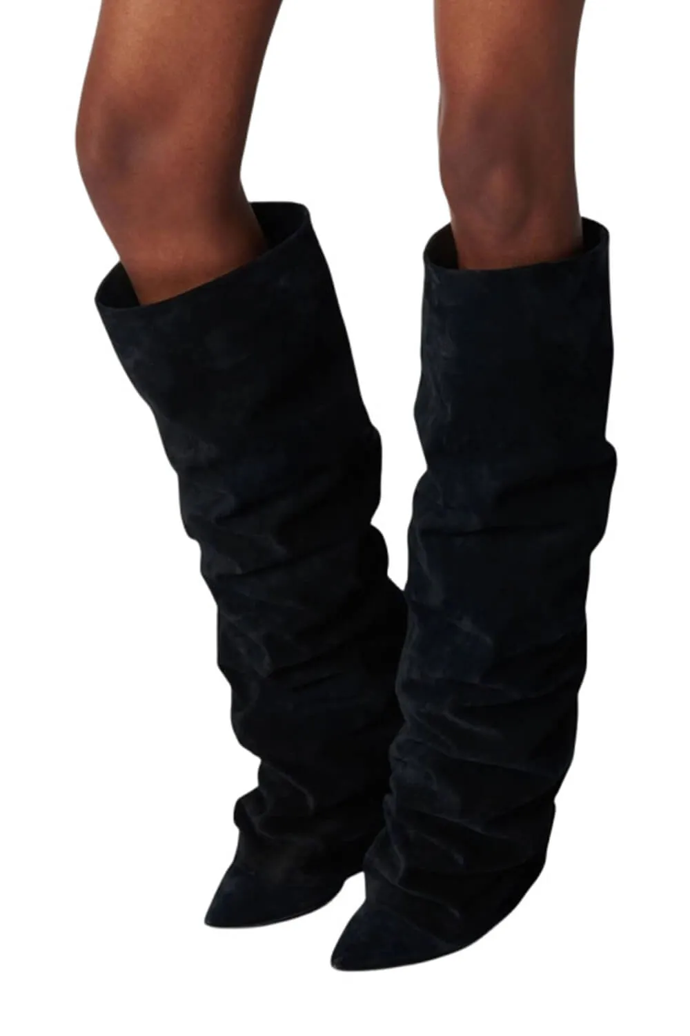 Faux Suede Pointed Toe Folded Over The Knee Boots sold by Floralkini