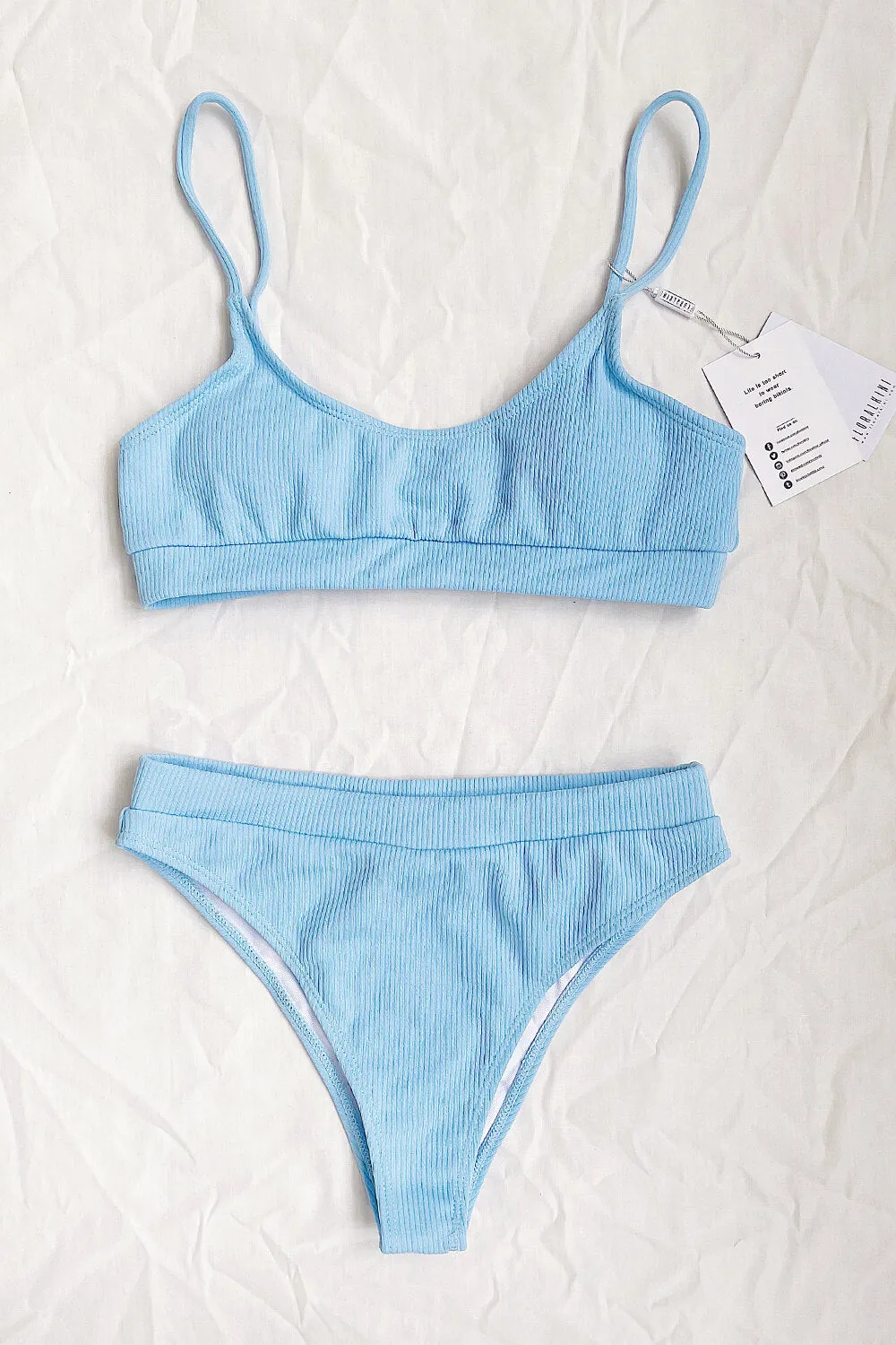 Light Blue Rib High Waisted Bikini Bottom sold by Floralkini product image thumbnail 4