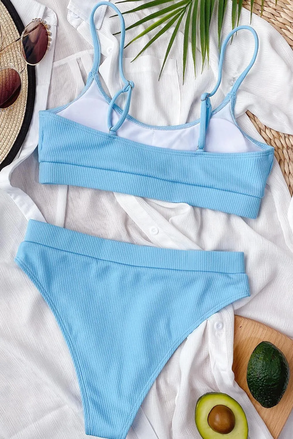 Light Blue Rib High Waisted Bikini Bottom sold by Floralkini product image thumbnail 3