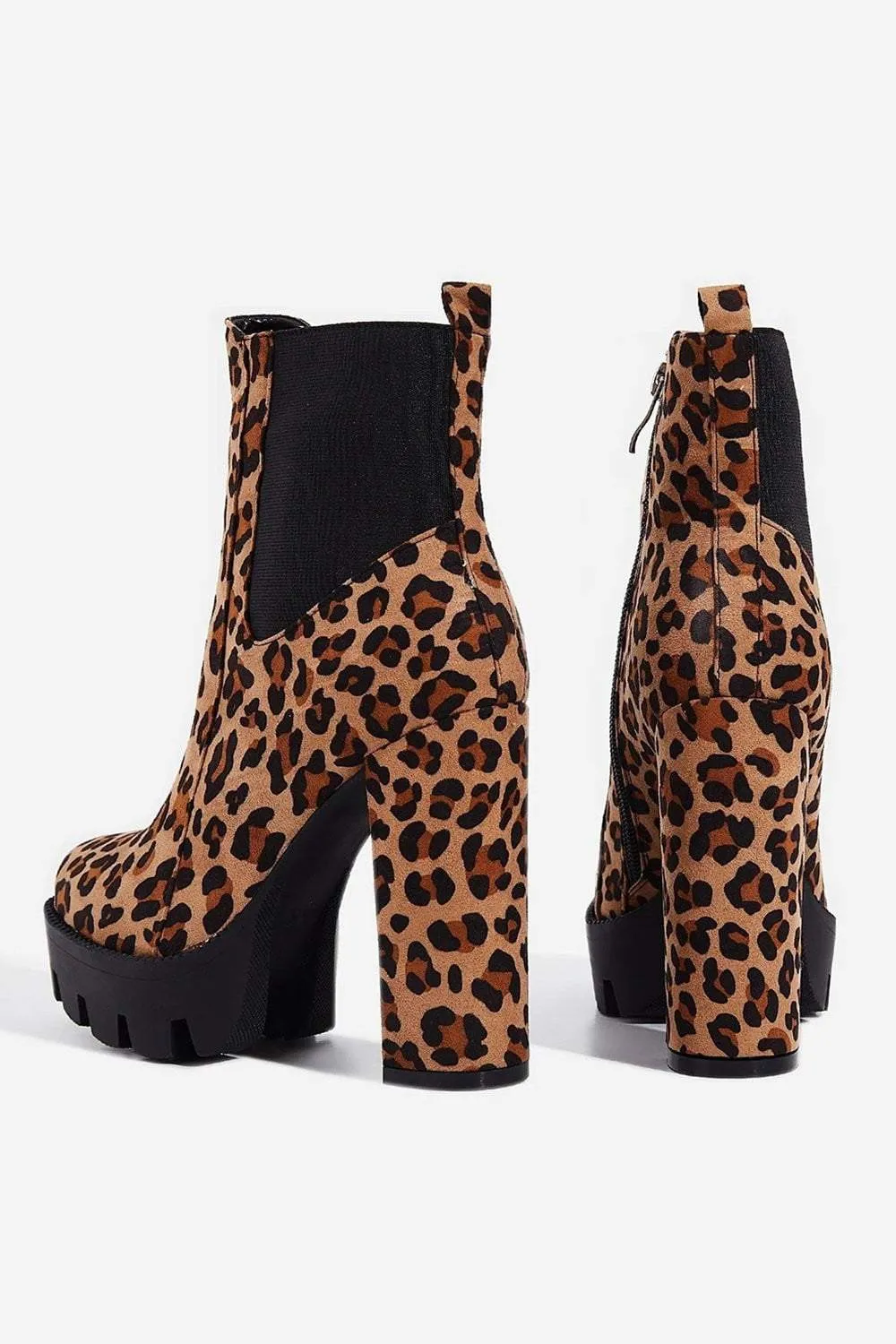 Brown Leopard Print Faux Suede Chunky Platform Boots sold by Floralkini product image thumbnail 5