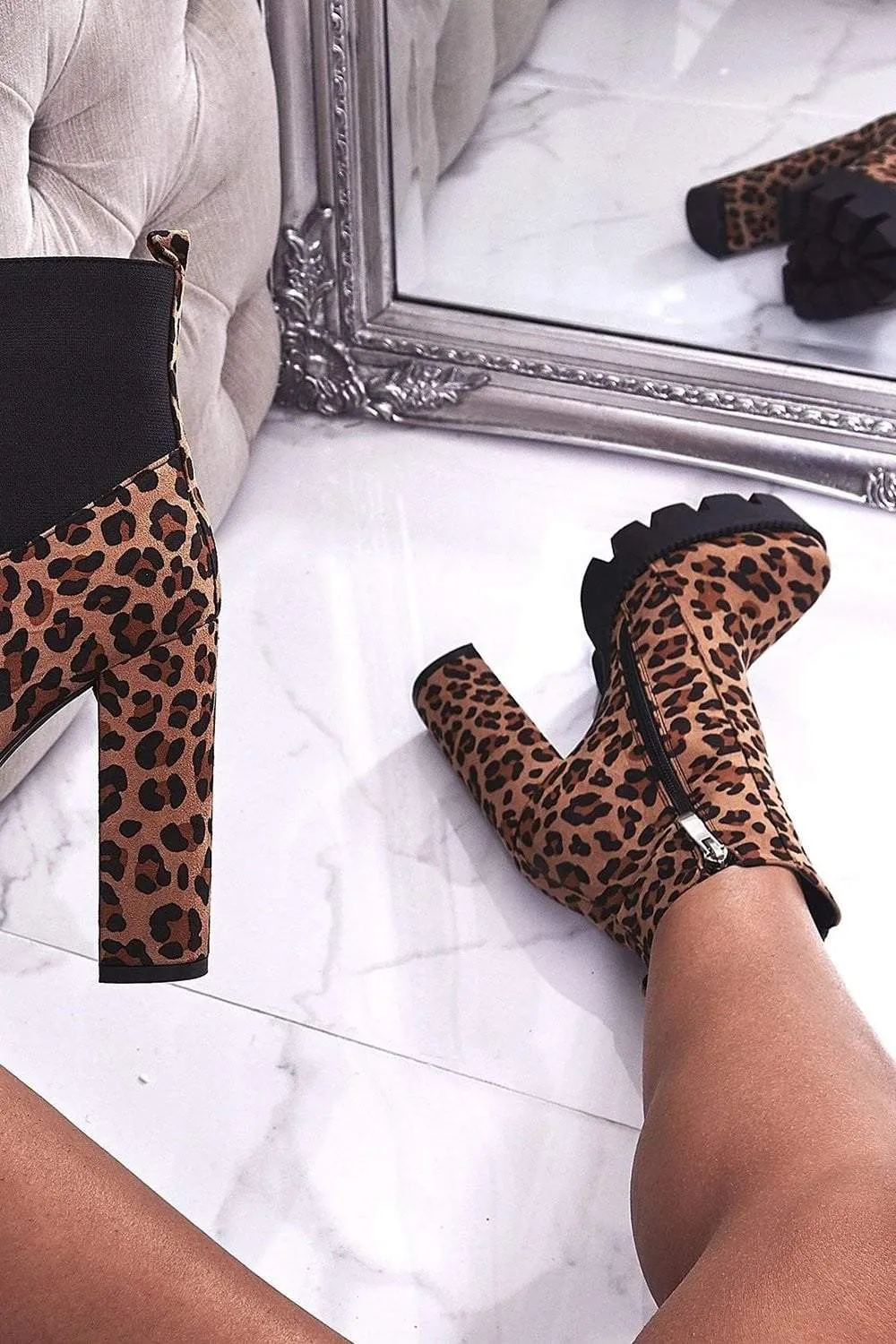 Brown Leopard Print Faux Suede Chunky Platform Boots sold by Floralkini product image thumbnail 2