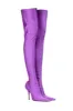 Purple Satin Pointed Toe Thigh High Boots sold by Floralkini
