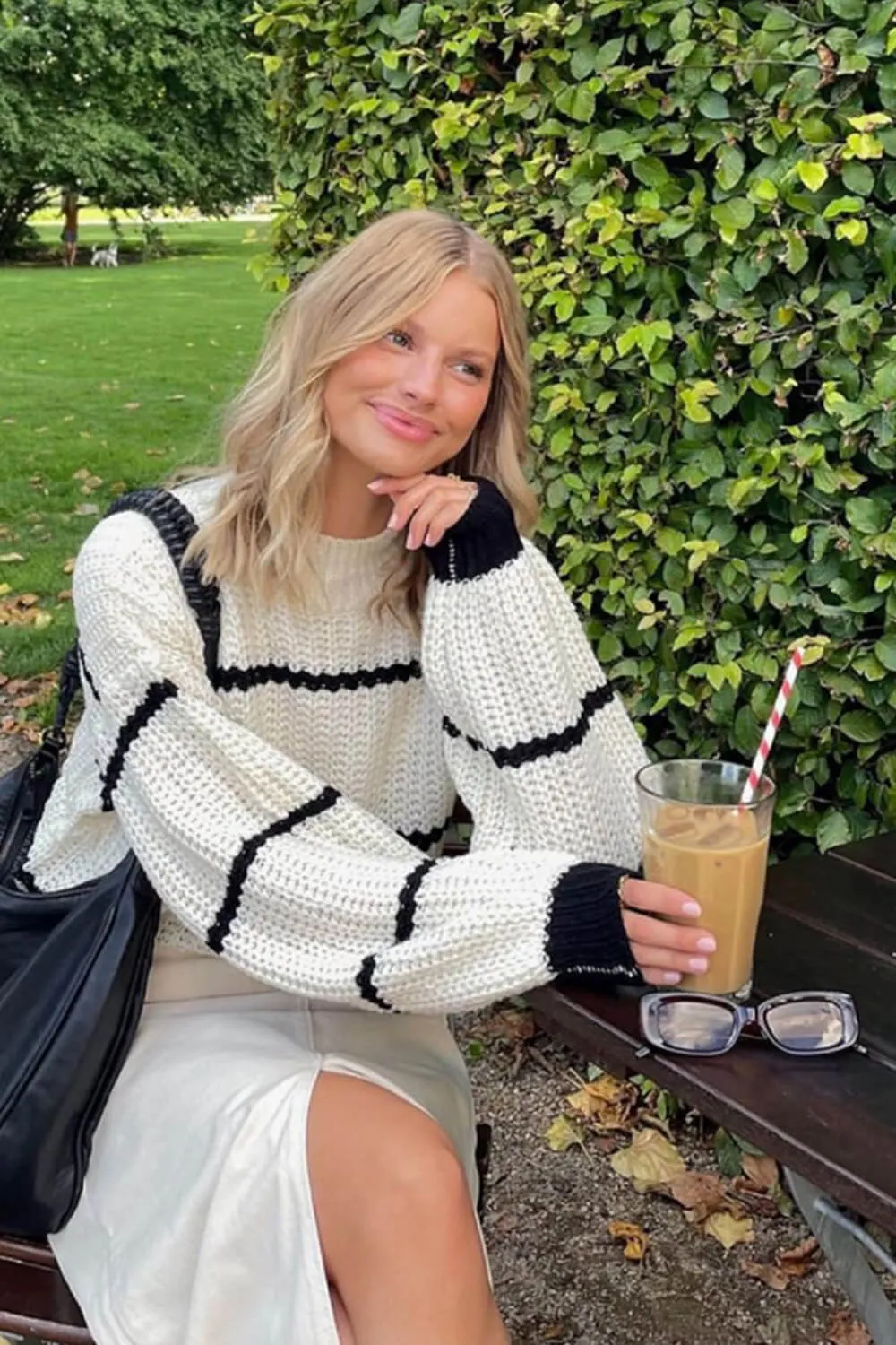 High Neck Stripe Knit Jumper Relaxed Sweater sold by Floralkini