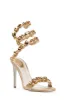 Rhinestones-Embellished Snake Wrap Stiletto Sandals - Gold sold by Floralkini