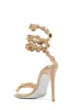 Rhinestones-Embellished Snake Wrap Stiletto Sandals - Gold sold by Floralkini