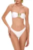 Bandeau High Rise Bikini Set With Metal Shell Decor - White sold by Floralkini