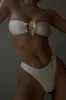 Bandeau High Rise Bikini Set With Metal Shell Decor - White sold by Floralkini