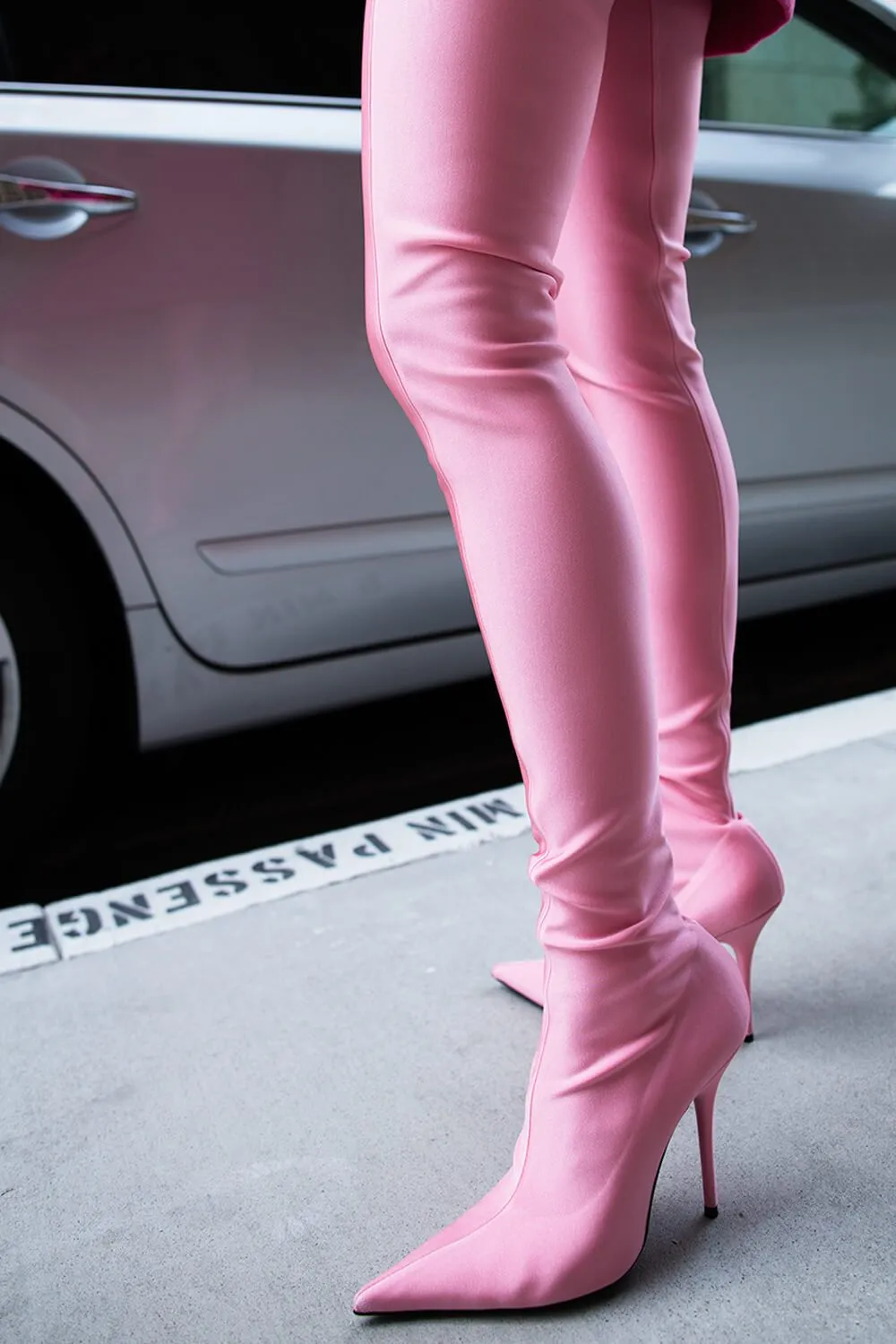 Pink Satin Pointed Toe Thigh High Boots sold by Floralkini product image thumbnail 5