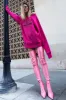 Pink Satin Pointed Toe Thigh High Boots sold by Floralkini