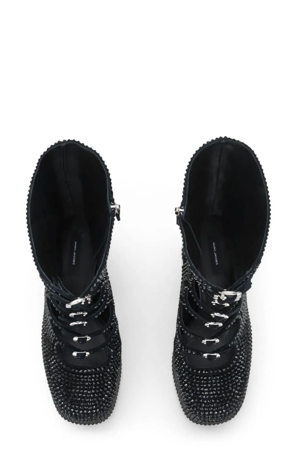 Rhinestone-Embellished Faux Leather Multi Strap Fastened Up Platform Knee High Boots - Black sold by Floralkini product image thumbnail 5