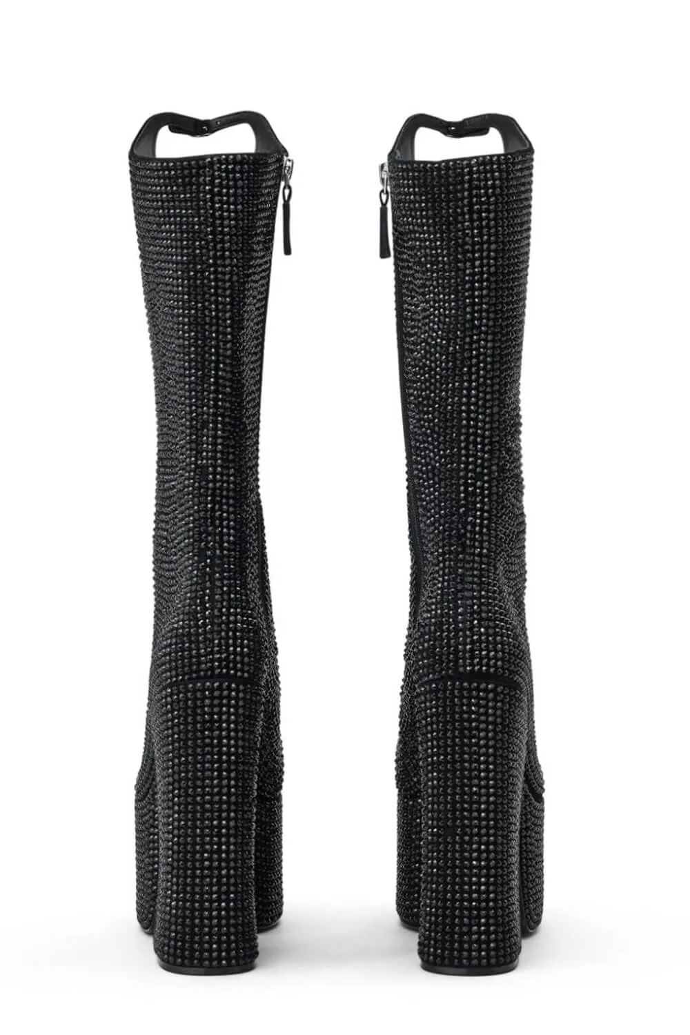 Rhinestone-Embellished Faux Leather Multi Strap Fastened Up Platform Knee High Boots - Black sold by Floralkini product image thumbnail 4