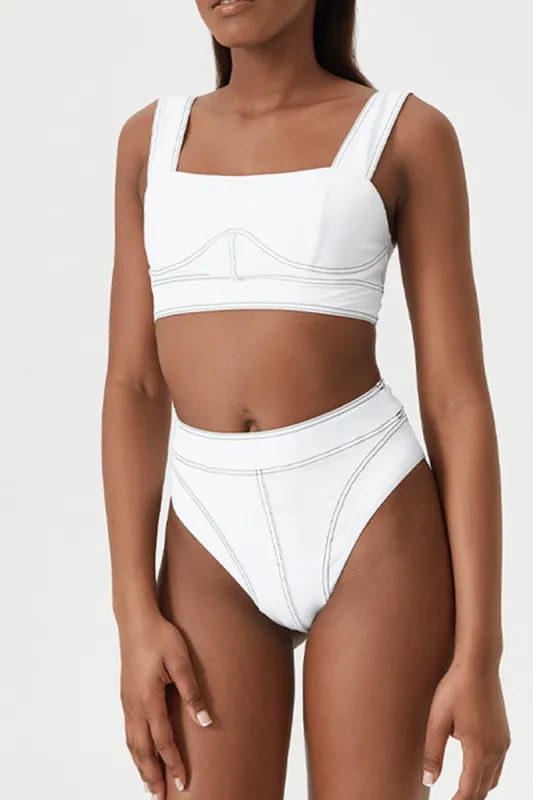 White Contrast Corset Lines Bikini Set sold by Floralkini