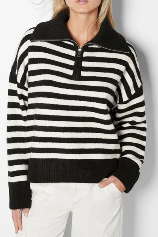 Monochrome Striped Zip Up Collar Detail Oversized Sweater sold by Floralkini