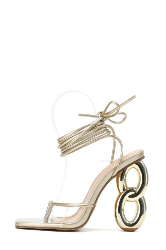 Lace Up Square Thong Toe Chain Heels - Gold sold by Floralkini
