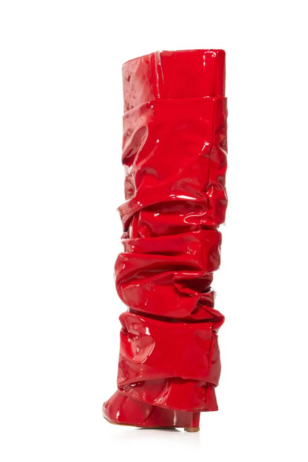 Patent Scrunched Foldover Mid Calf Wedge Heel Boots - Red sold by Floralkini product image thumbnail 3