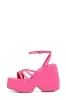 Faux Leather Strappy Peep Toe Wedge Heeled Ankle Sandals - Hot Pink sold by Floralkini