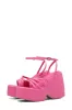 Faux Leather Strappy Peep Toe Wedge Heeled Ankle Sandals - Hot Pink sold by Floralkini