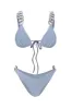 Shimmer Triangle Silver Chain High-Cut Bikini Set - Light Blue sold by Floralkini