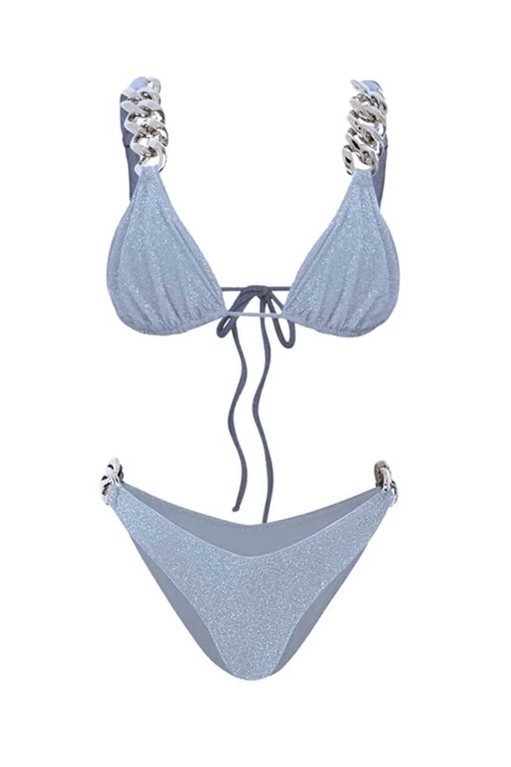Shimmer Triangle Silver Chain High-Cut Bikini Set - Light Blue sold by Floralkini product image thumbnail 5