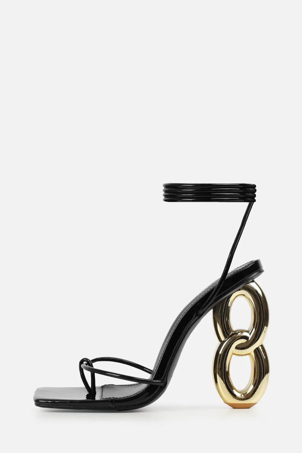 Lace Up Square Thong Toe Chain Heels - Black sold by Floralkini