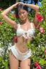 Tie Front Ruffle Elastic Bikini Set - White sold by Floralkini