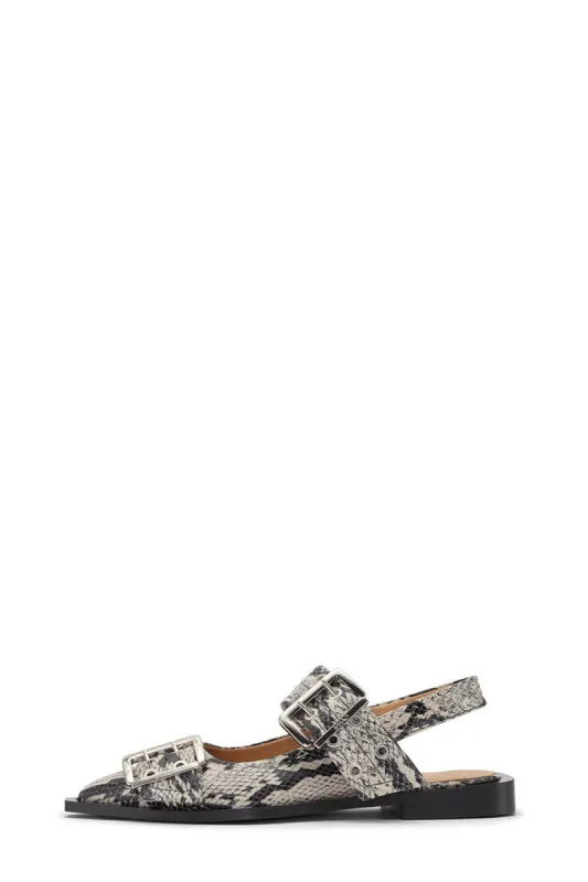 Buckle Pointed Toe Slingback Flats - Snake Print sold by Floralkini