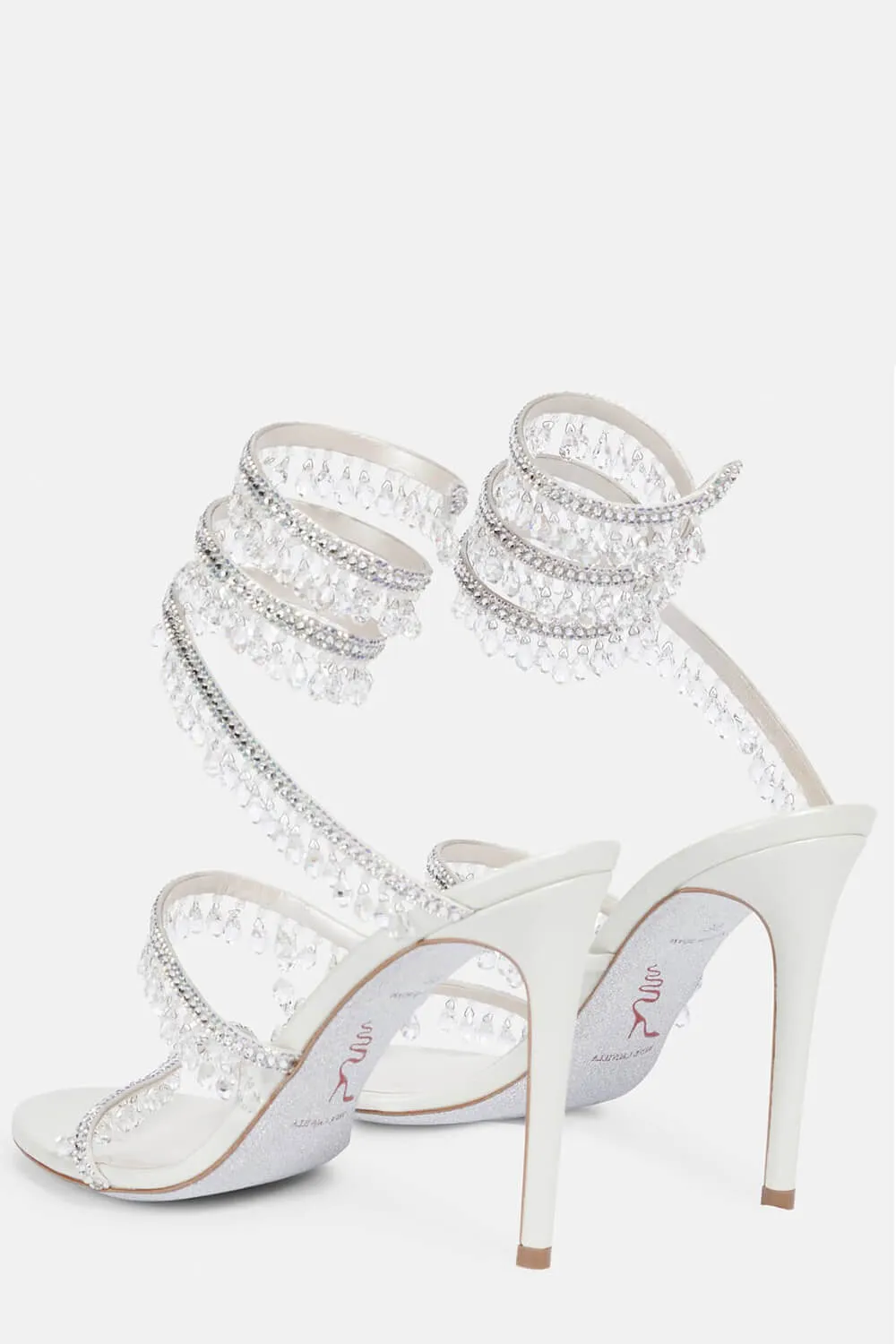 Crystal Chandelier Embellished Faux Satin Wraparound Self-Tie Slingback Sandals - White sold by Floralkini product image thumbnail 4