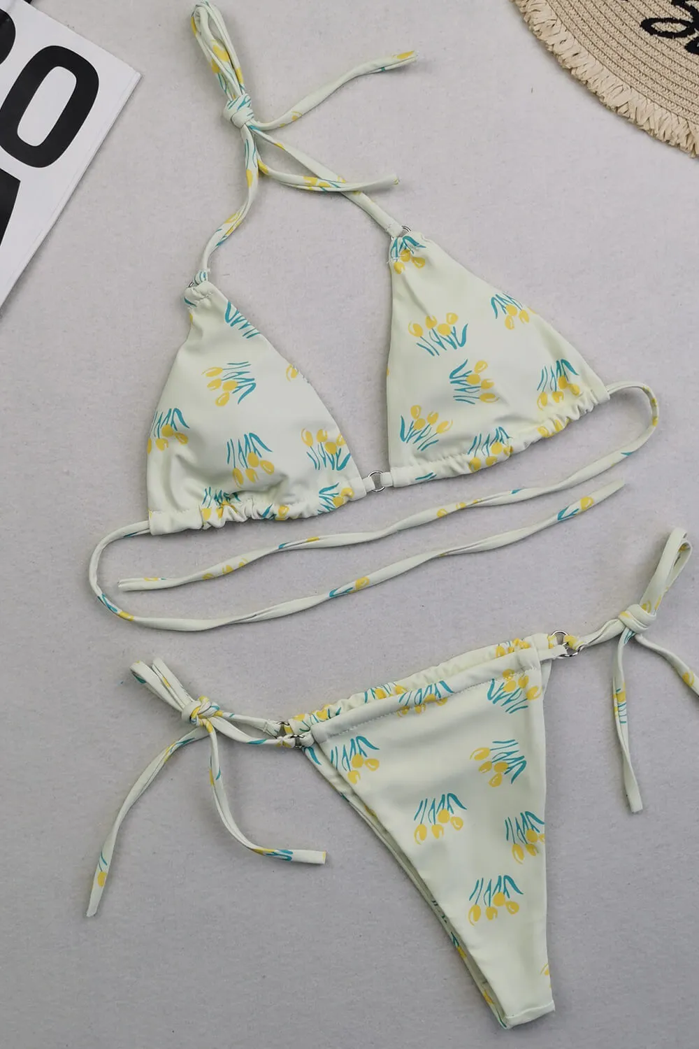 Halter Triangle Tie Side Bikini Set With Ring Detailing - Tulips sold by Floralkini product image thumbnail 5