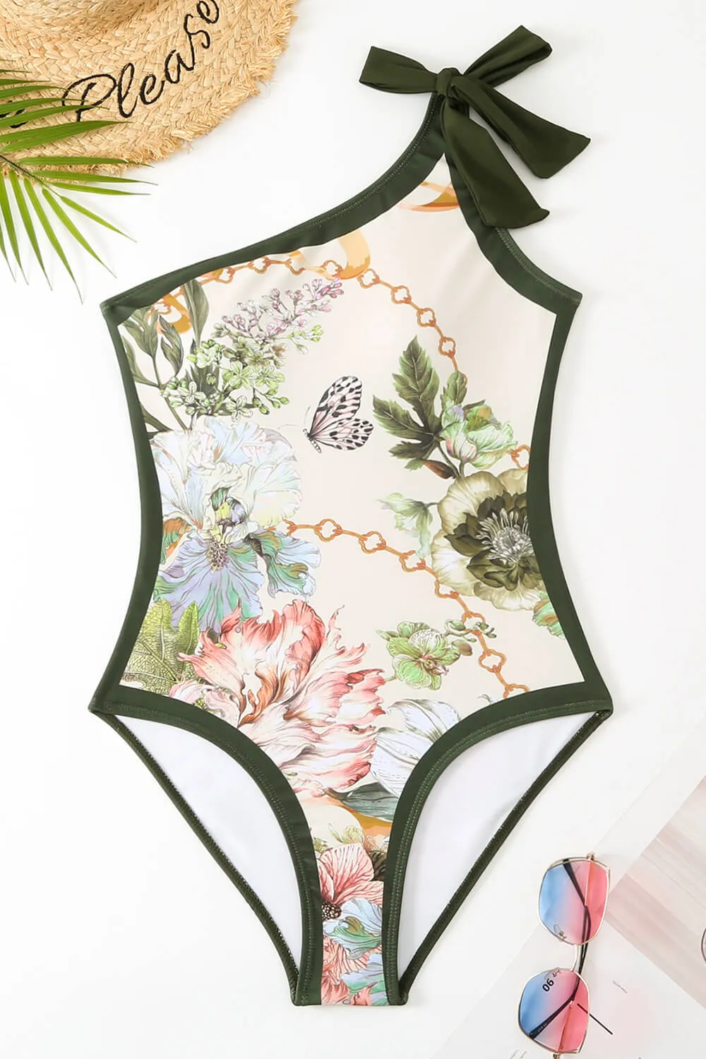Floral Printed Asymmetrical Bow-Tie Shoulder One Piece Swimsuit sold by Floralkini product image thumbnail 2