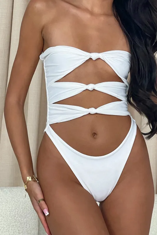 Knot Cut Out Strapless One Piece Swimsuit - White sold by Floralkini