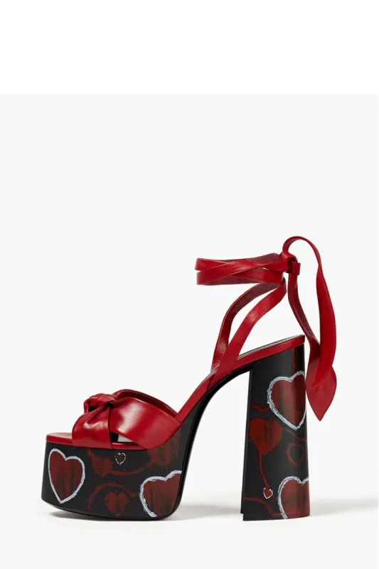 Heart-Print Knotted Ankle-Wrap Open Toe Platform Suede Sandals sold by Floralkini